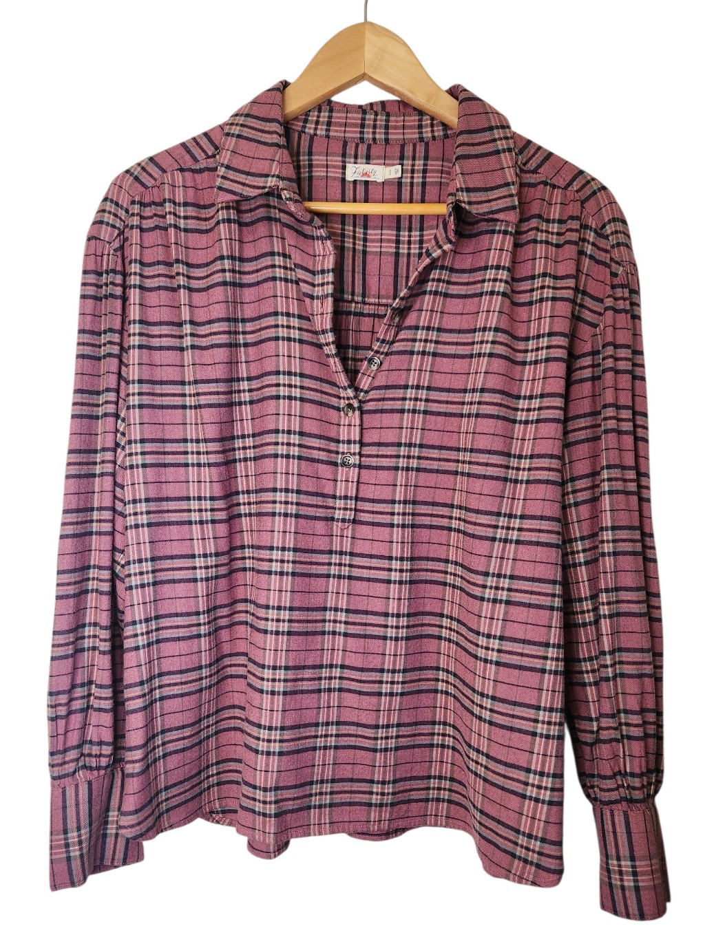 Faherty Olli Plaid Button Shirt Mauve Pink Womens Sz Medium Supima Cotton Blend